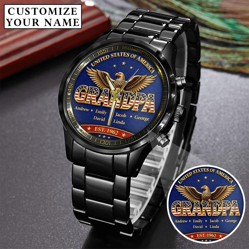 Personalized EST & Names for Independence Day Grandpa Watch