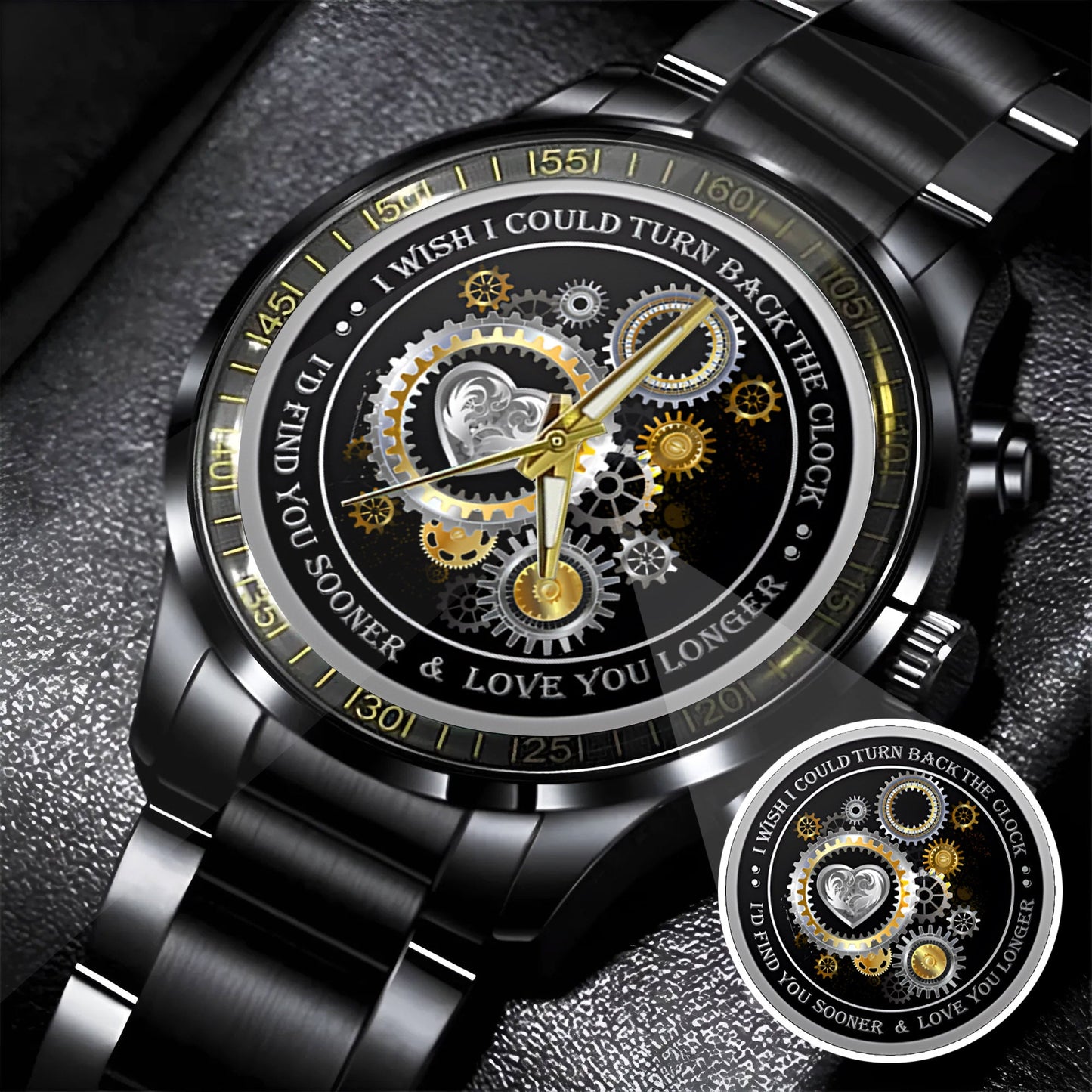 Personalized Silver Gear Heart Watch – Romantic Custom Quote Watch for Husband, Boyfriend, Anniversary & Valentine’s Day