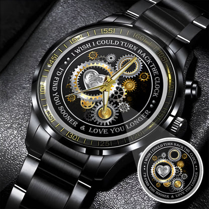 Personalized Silver Gear Heart Watch – Romantic Custom Quote Watch for Husband, Boyfriend, Anniversary & Valentine’s Day