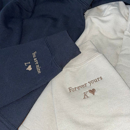 Valentine Personalized Embroidered Forever yours You are mine Matching Hoodie Sweatshirt Couple Gifts
