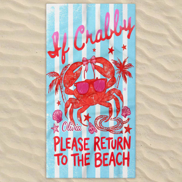 Personalized Microfiber Beach Towel Custome Name Grab Design Gift