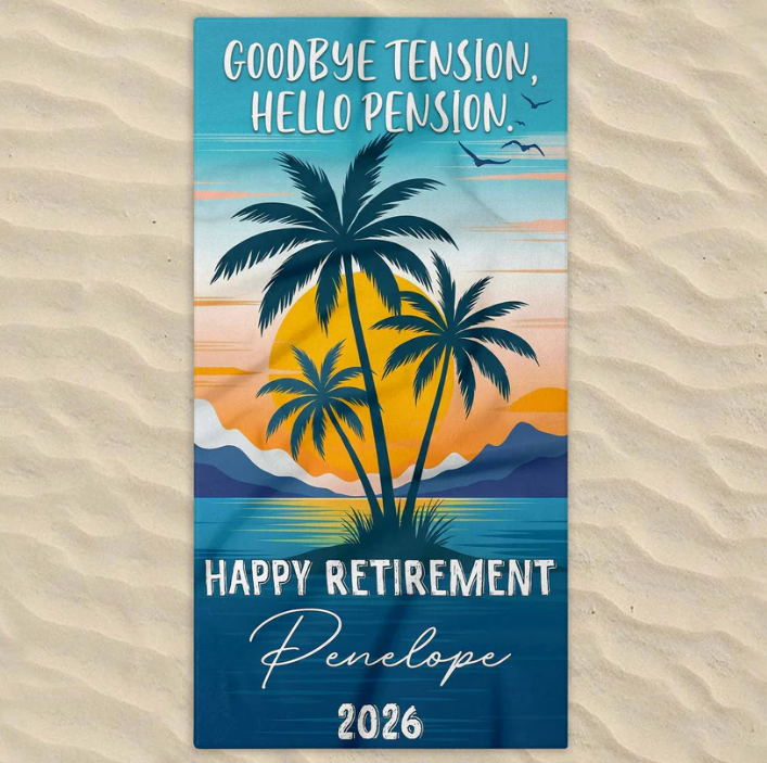 Personalized Beach Towel Custome Name Retirement Gift