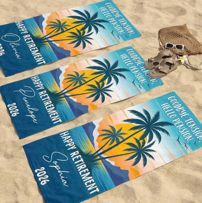 Personalized Beach Towel Custome Name Retirement Gift