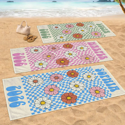 Personalized Groovy Beach Towel Custome Name Floral Gift