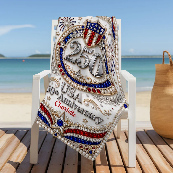 Personalized Microfiber Beach Towel USA Flag Gift Custome Name