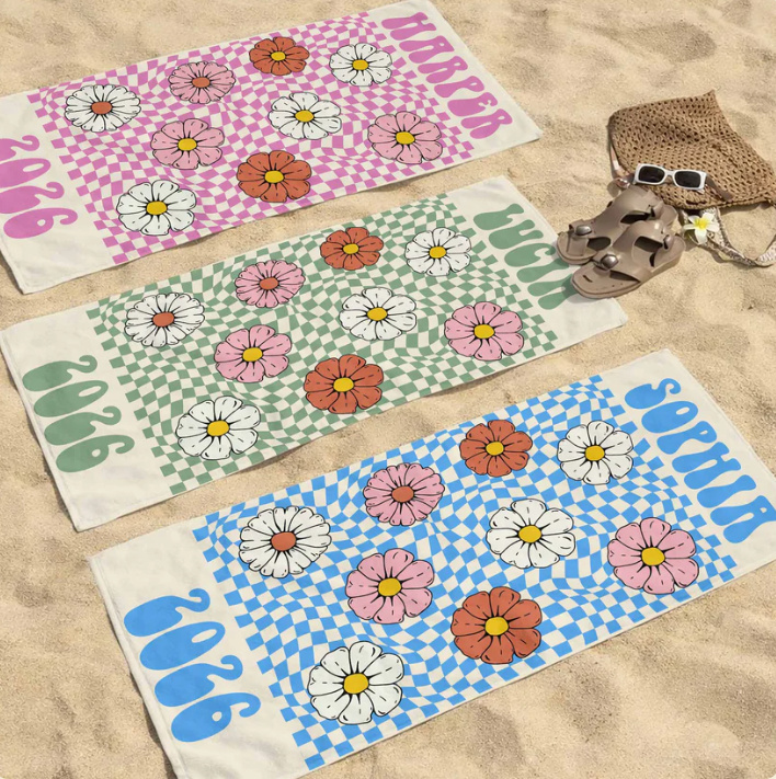 Personalized Groovy Beach Towel Custome Name Floral Gift