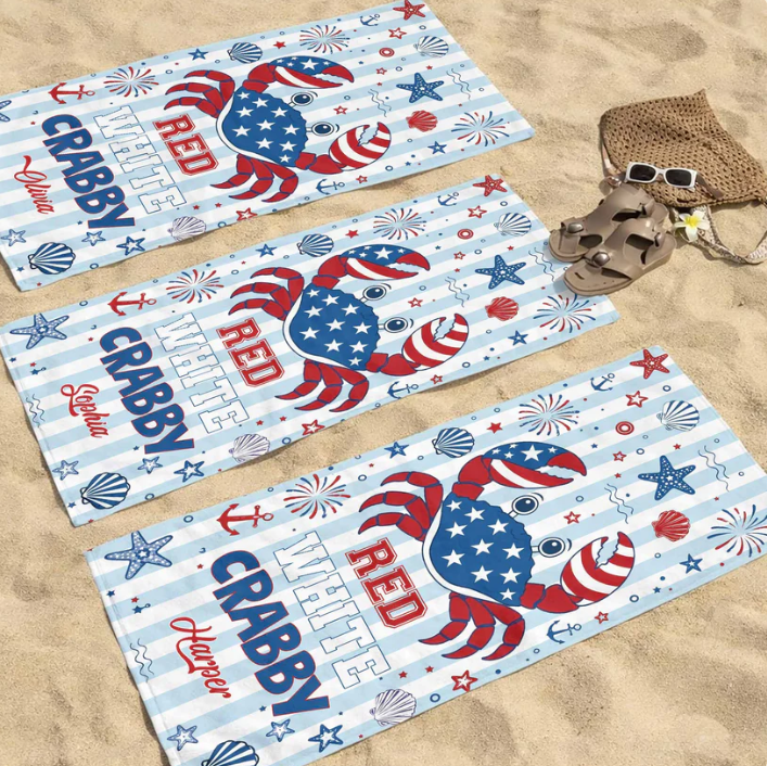 Personalized Grab Beach Towel Custome Name Patriotic Gift