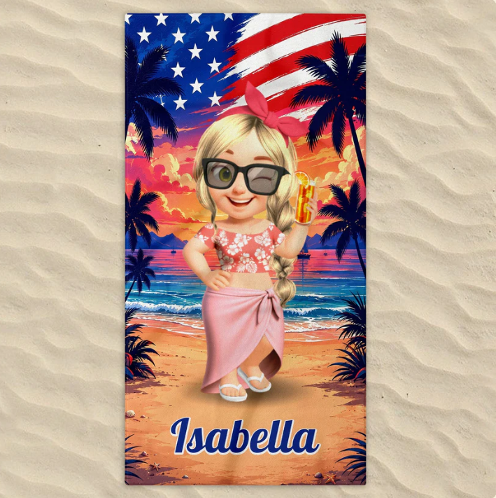 Personalized Microfiber Beach Towel Custome Name Fireworks Gift