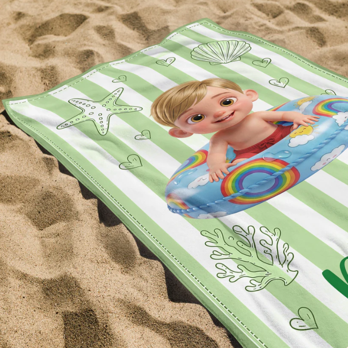 Personalized Beach Towel for Kids Custome Name Sea Animals