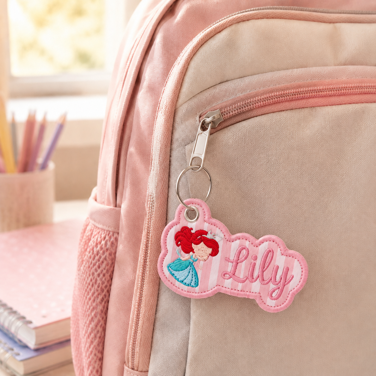 Embroidered Custom Princess With Kid's Name Keychain