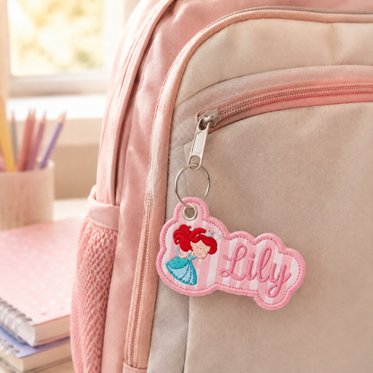 Embroidered Custom Princess With Kid's Name Keychain