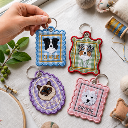 Embroidered Custom Pet Photo & Name Keychain
