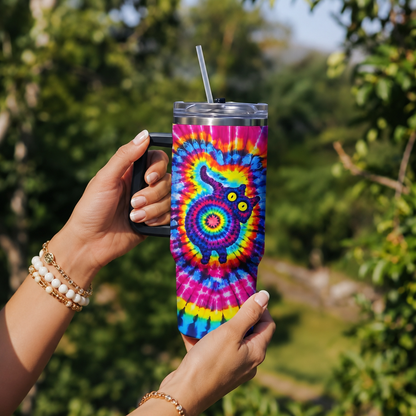 Cute Cat Tie-Dye Stainless Steel Tumbler - Personalized 40oz Tumbler
