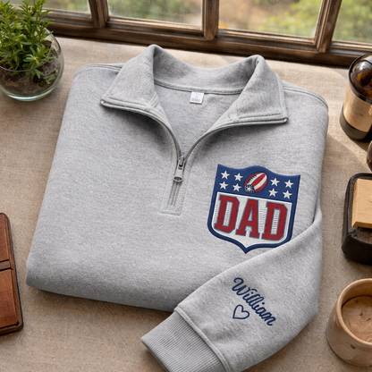 Embroidered Mother's Day Father's Day With Name On Sleeve Quarter-Zip Sweatshirt, Hoodie Sweatshirt T-Shirt