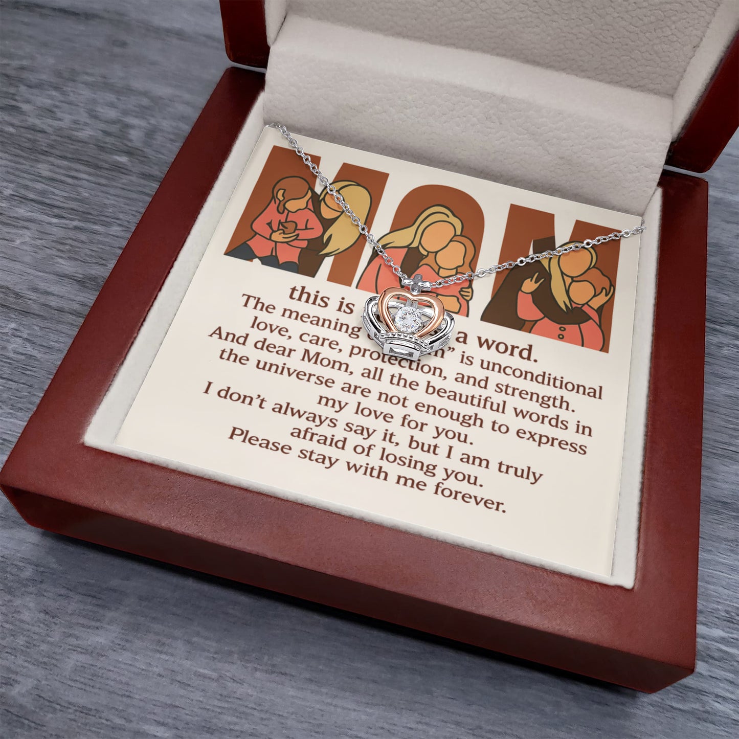 Personalized Crown Pendant Necklace with 3 Family Photos for Mom