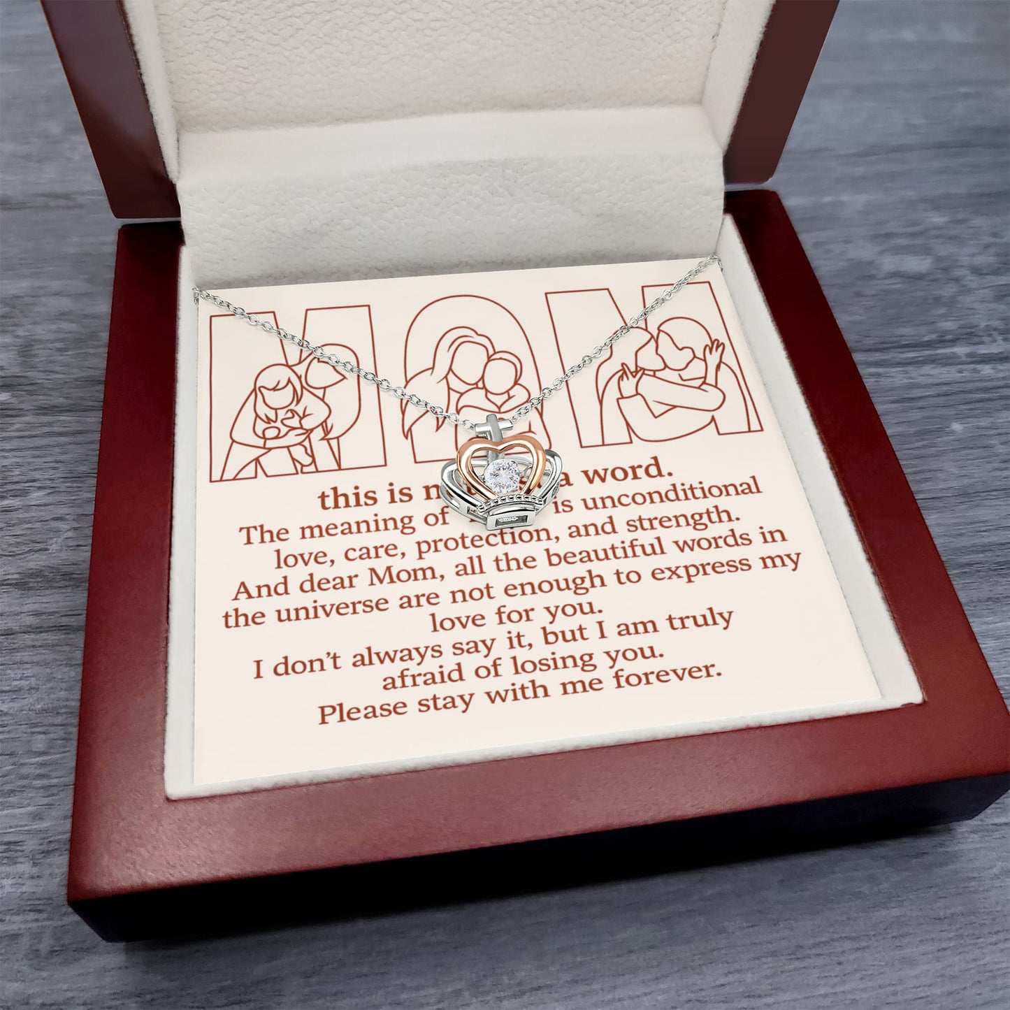 Personalized Crown Pendant Necklace with 3 Family Photos for Mom