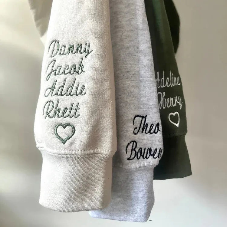 Custom Embroidered Mama Hoodie Sweatshirt T-Shirt with Name On Sleeve