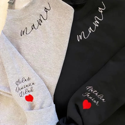 Custom Embroidered Mama Hoodie Sweatshirt T-Shirt with Name On Sleeve