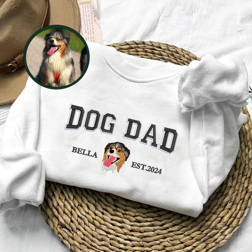 Personalized Embroidered Pet Dog Cat Mom Dad Custom Photo Hoodie Sweatshirt T-Shirt