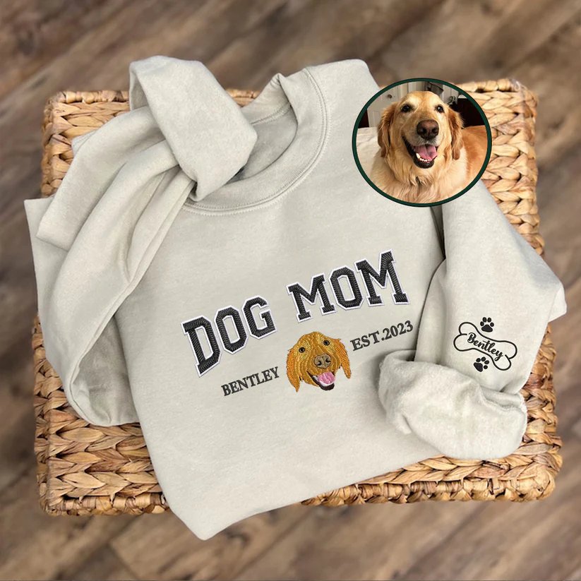 Personalized Embroidered Pet Dog Cat Mom Dad Custom Photo Hoodie Sweatshirt T-Shirt