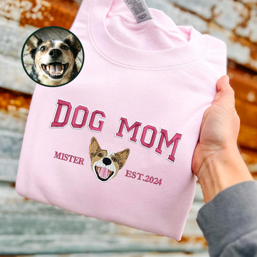 Personalized Embroidered Pet Dog Cat Mom Dad Custom Photo Hoodie Sweatshirt T-Shirt