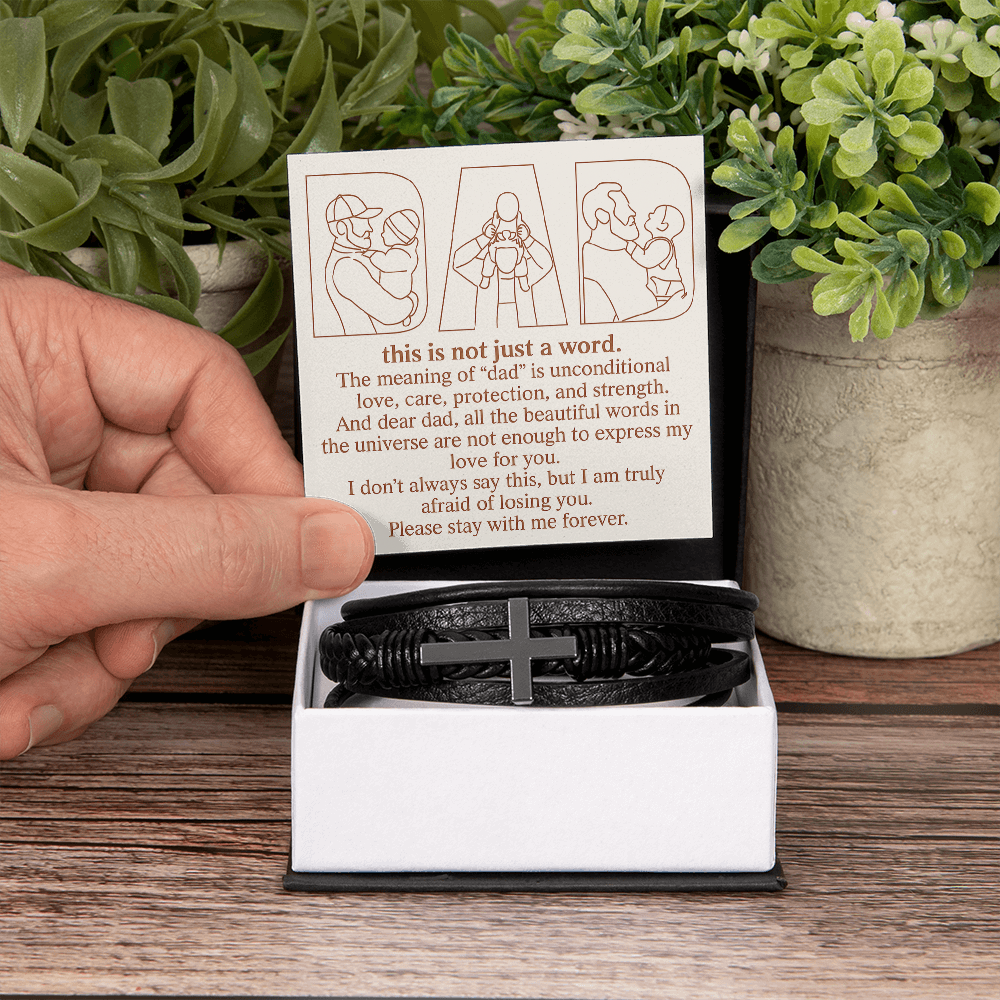 Personalized Men's Cross Bracelet with 3 Family Photos for Dad