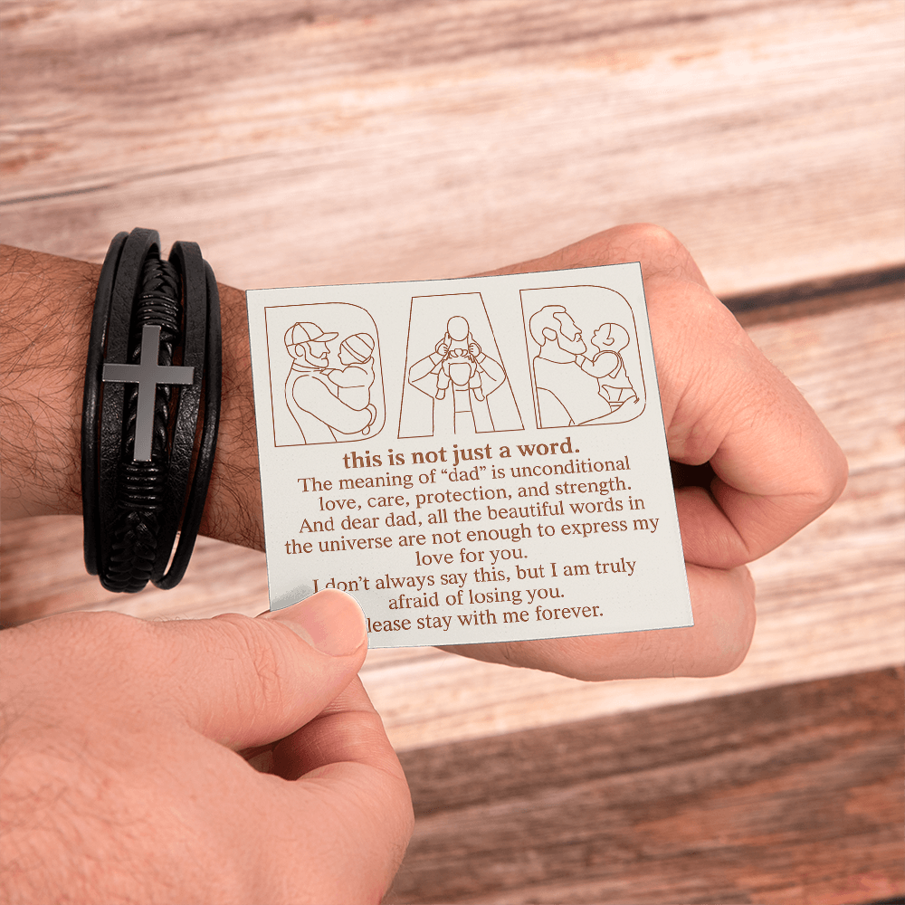 Personalized Men's Cross Bracelet with 3 Family Photos for Dad