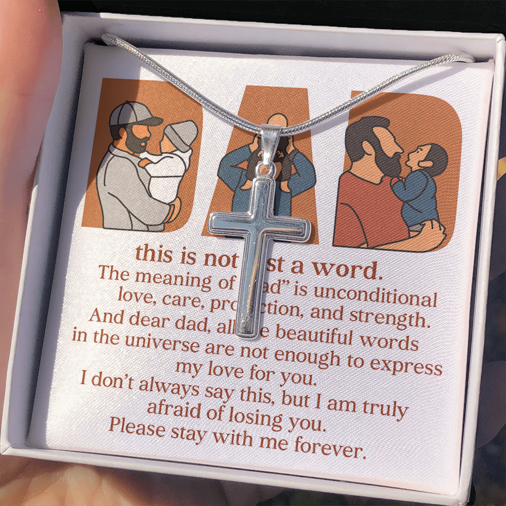 Personalized Stainless Cross Necklace with 3 Family Photos for Dad