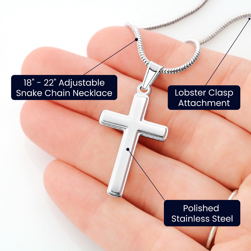 Personalized Stainless Cross Necklace with 3 Family Photos for Dad