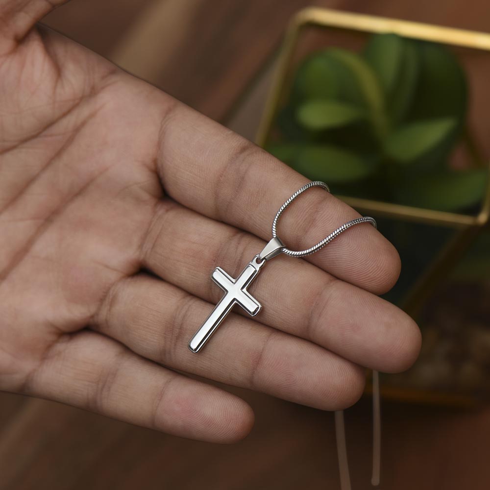 Personalized Stainless Cross Necklace with 3 Family Photos for Dad