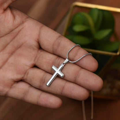 Personalized Stainless Cross Necklace with 3 Family Photos for Dad