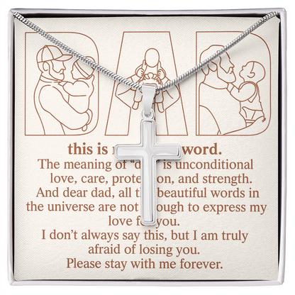Personalized Stainless Cross Necklace with 3 Family Photos for Dad
