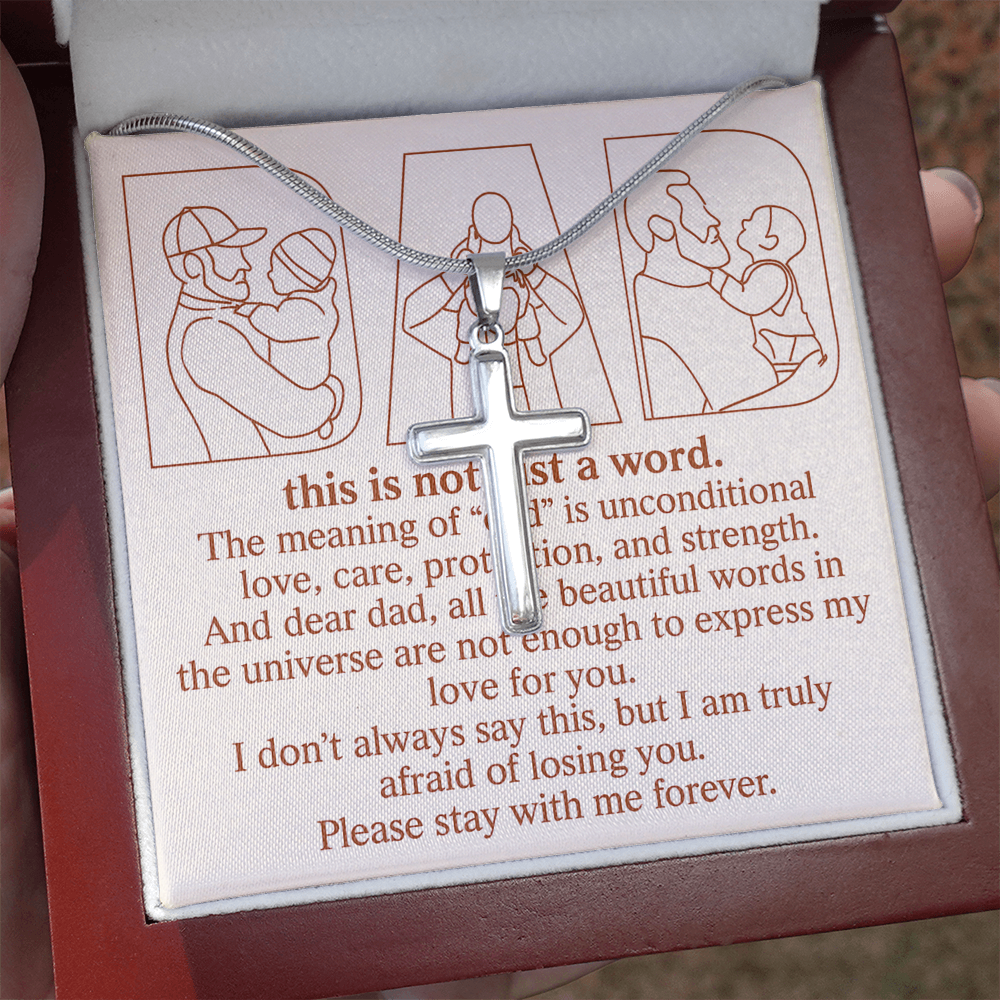 Personalized Stainless Cross Necklace with 3 Family Photos for Dad