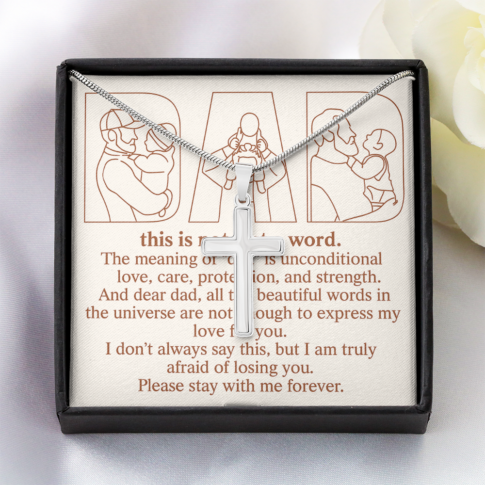 Personalized Stainless Cross Necklace with 3 Family Photos for Dad