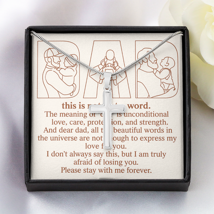 Personalized Stainless Cross Necklace with 3 Family Photos for Dad