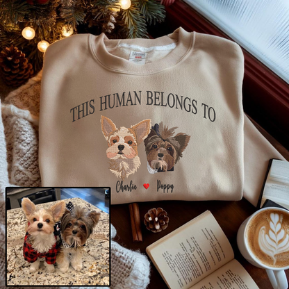 Halloween Personalized Embroidered This Human Belongs To Pet Dog Cat With Names Hoodie Sweatshirt T-Shirt