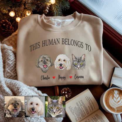 Halloween Personalized Embroidered This Human Belongs To Pet Dog Cat With Names Hoodie Sweatshirt T-Shirt