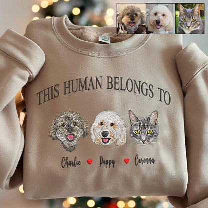 Halloween Personalized Embroidered This Human Belongs To Pet Dog Cat With Names Hoodie Sweatshirt T-Shirt