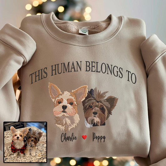 Halloween Personalized Embroidered This Human Belongs To Pet Dog Cat With Names Hoodie Sweatshirt T-Shirt