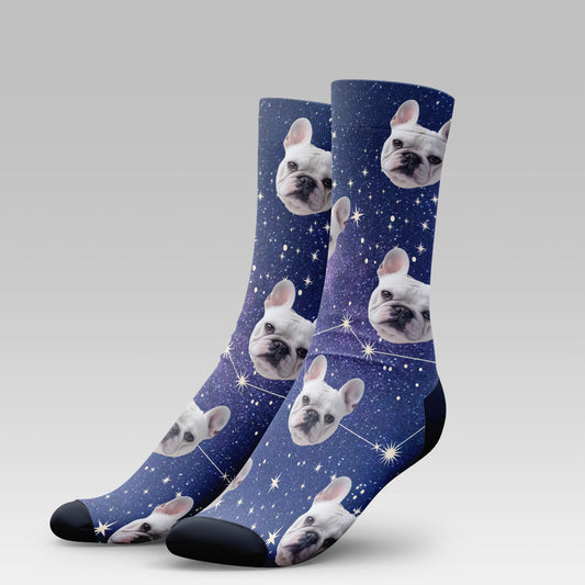 Personalized Pet Photo And Name Galaxy Socks