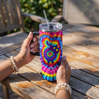 Cute Cat Tie-Dye Stainless Steel Tumbler - Personalized 40oz Tumbler