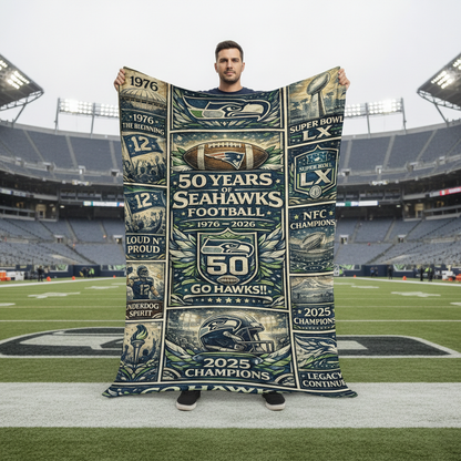 Seattle Seahawks 50 Years Anniversary Go Hawks Vintage Art Blanket
