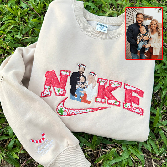 Christmas Embroidered Family NKE  Photo Custom Text Hoodie Sweatshirt T-Shirt