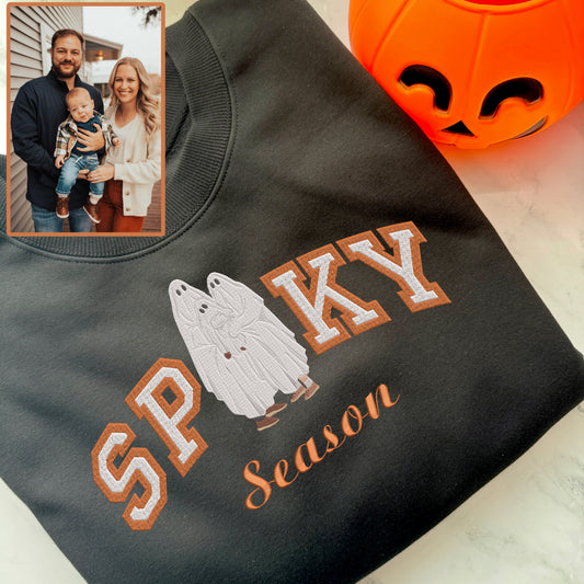 Halloween Spooky Season Personalized Embroidered Family Photo Hoodie Sweatshirt T-Shirt