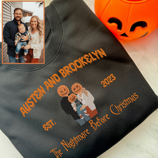 Halloween TNBC Personalized Embroidered Family Photo Hoodie Sweatshirt T-Shirt