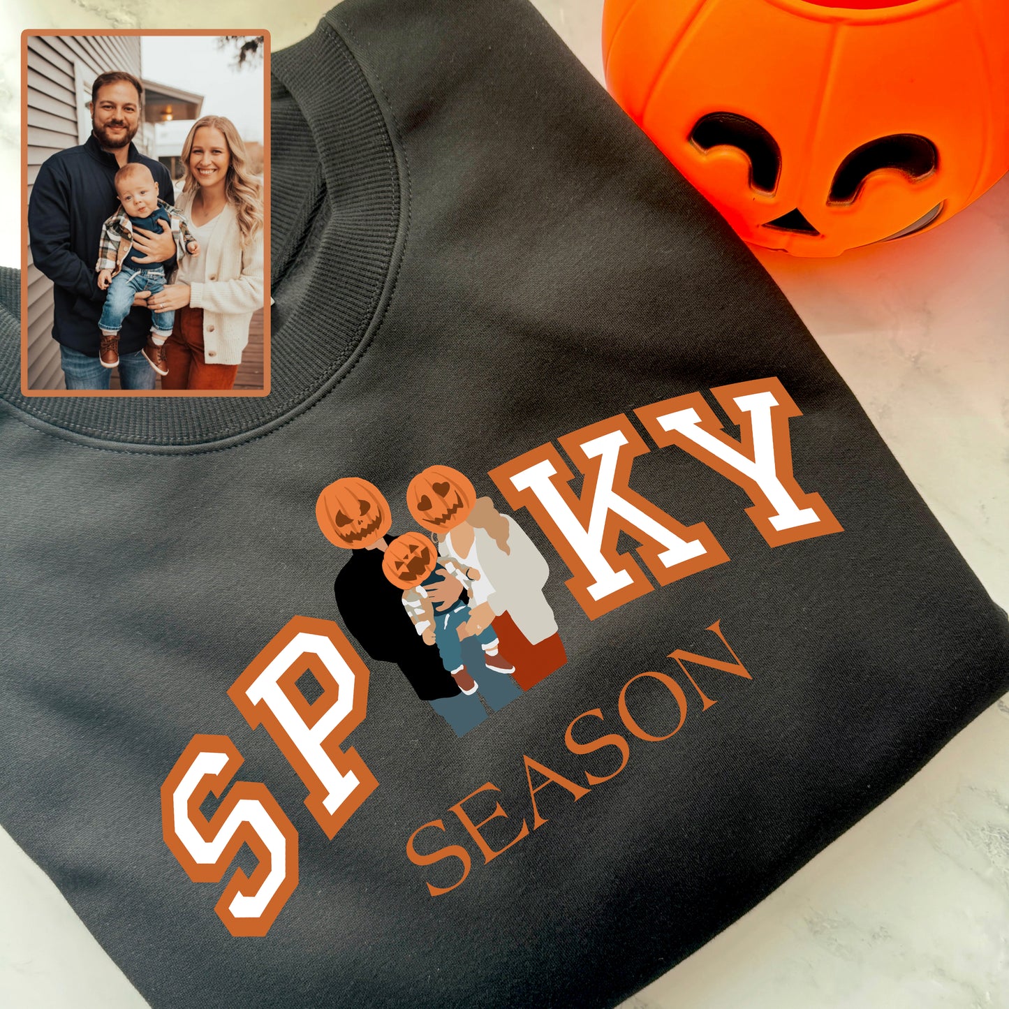 Halloween Spooky Season Personalized Printed Family Photo Hoodie Sweatshirt T-Shirt