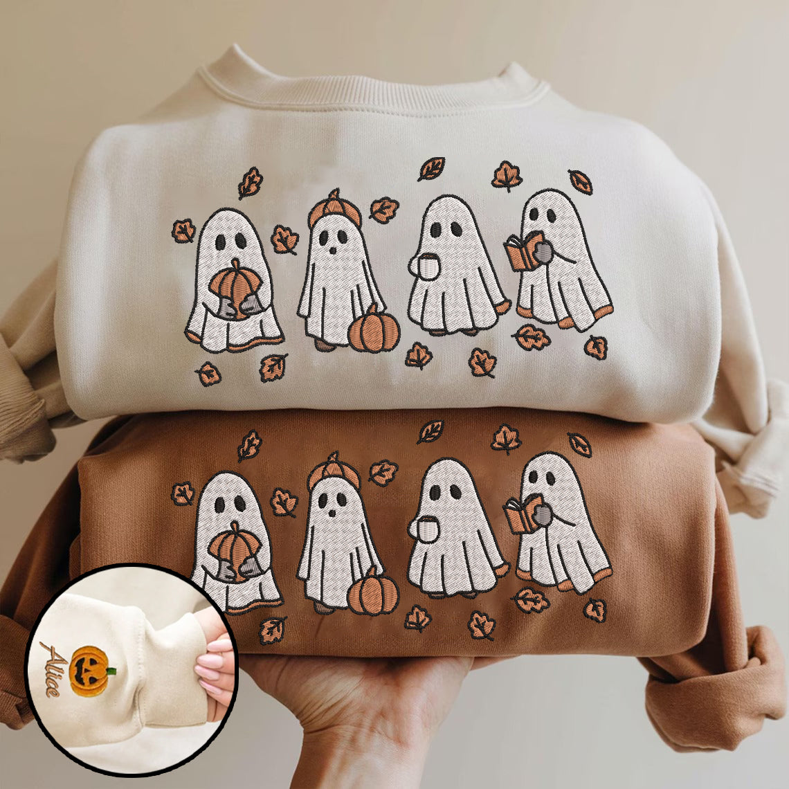 Halloween Personalized Embroidered Ghost Hoodie Sweatshirt T-Shirt