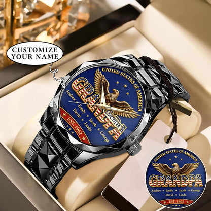 Personalized EST & Names for Independence Day Grandpa Watch