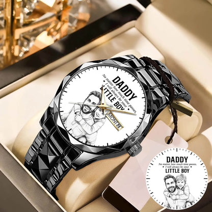 Personalized Photo Pencil Drawing Daddy Father Little Boy Watch