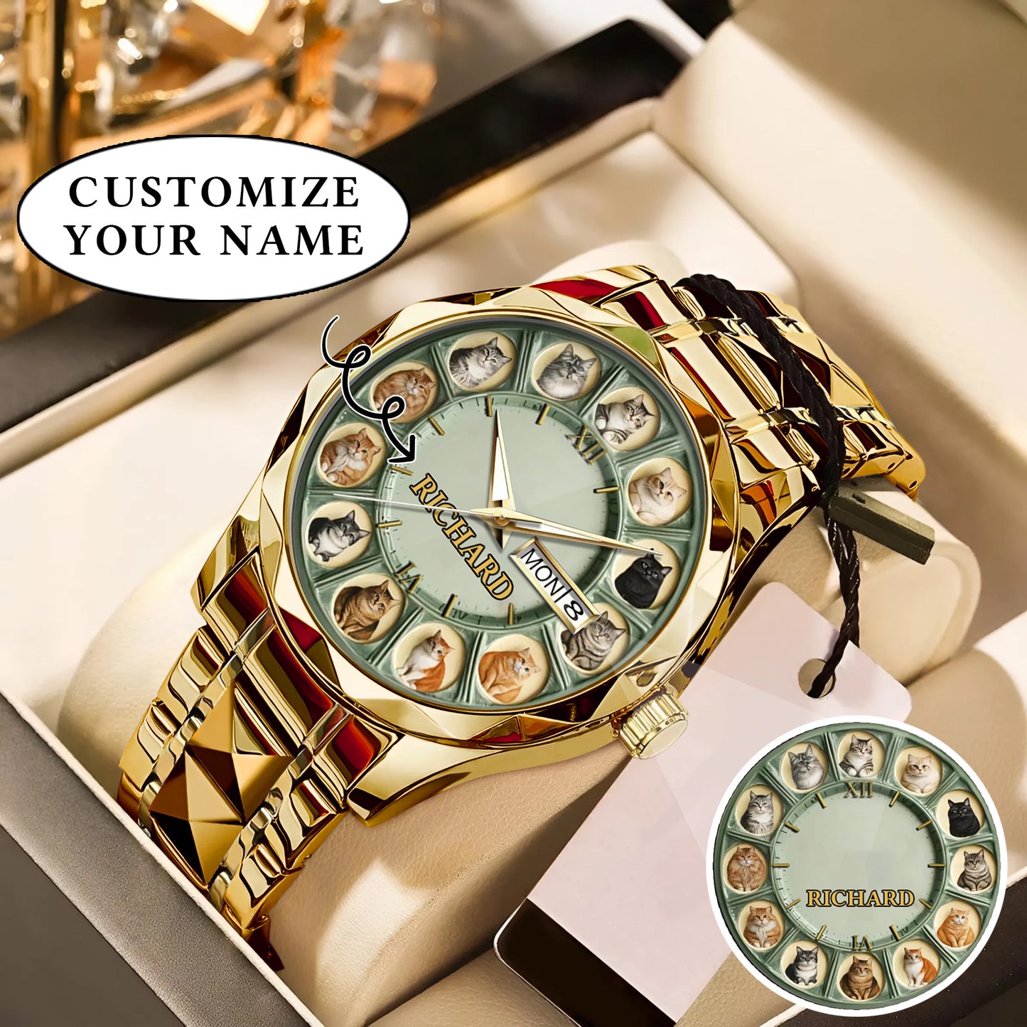 Personalized Pet Dog Cat Lover Watch – Custom Name Quartz Timepiece with 12 Cute Dog & Cat Faces | Gift for Dog & Cat Moms